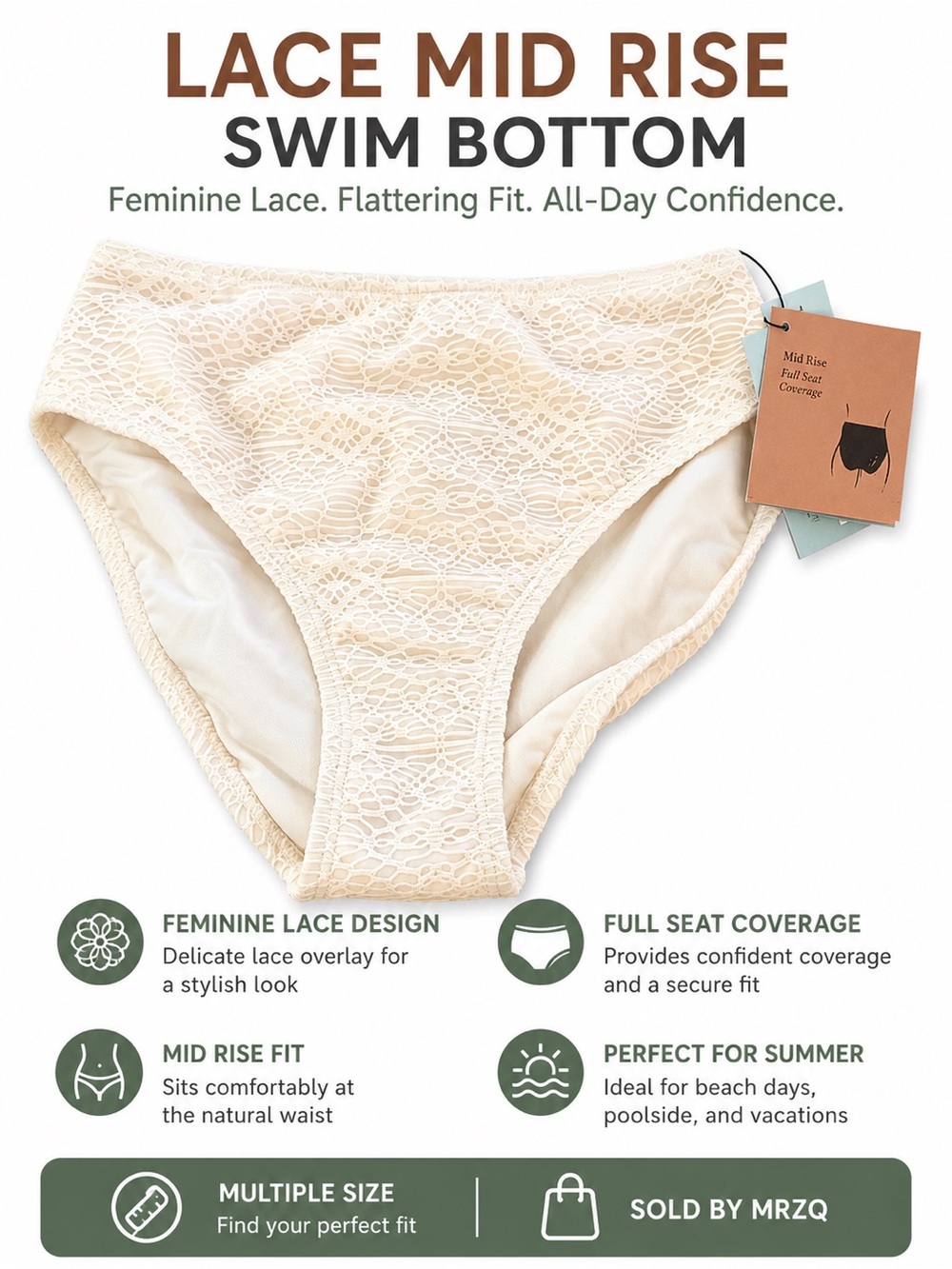 Shade & Shore Cream Lace Mid-Rise Swim Bottom